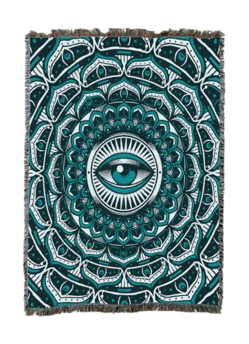 Pure Country Weavers Eye Mandala Teal Blanket - Gift Tapestry Throw Woven from Cotton - Made in The USA (50x60) - color: Eye Mandala Teal, size: 50x60