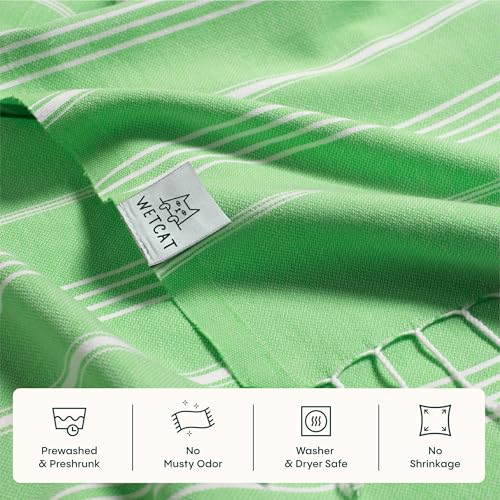 WETCAT Turkish Beach Towel Oversized (38"x71") 100% Turkish Cotton, Made in Turkey - Sand Free, Extra Large, Ultra Soft, Quick Drying, Compact & Lightweight for Travel - Lime Green - color: Lime Green, size: Beach Towel (38" x 71")