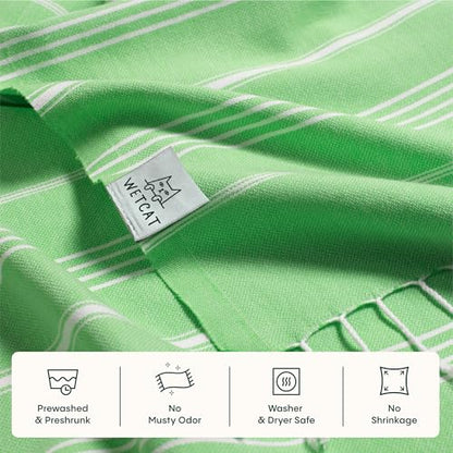WETCAT Turkish Beach Towel Oversized (38"x71") 100% Turkish Cotton, Made in Turkey - Sand Free, Extra Large, Ultra Soft, Quick Drying, Compact & Lightweight for Travel - Lime Green - color: Lime Green, size: Beach Towel (38" x 71")