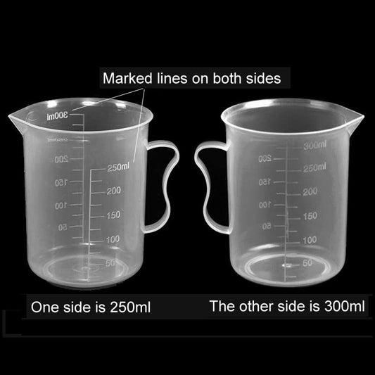 2 Pieces Plastic Measuring Cups with Handle Clear Measuring Cup Plastic Beaker Cups Plastic Graduated Cup Multipurpose Mixing Cups for Kitchen Experiment Mixing Paint Epoxy Resin, 250ml-300ml