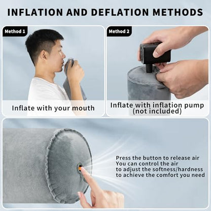 ONTYZZ Inflatable Round Neck Pillow Cervical Roll Pillow, 4.9 * 14.96 inch - color: Grey, size: Short Round (1-Pack)