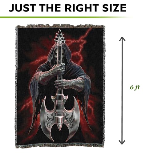 Pure Country Weavers Rock God Skeleton Woven Blanket by Anne Stokes - Fantasy Gift Cotton Tapestry Throw - Made in The USA - 72" x 54" - color: Rock God, size: 72" x 54"
