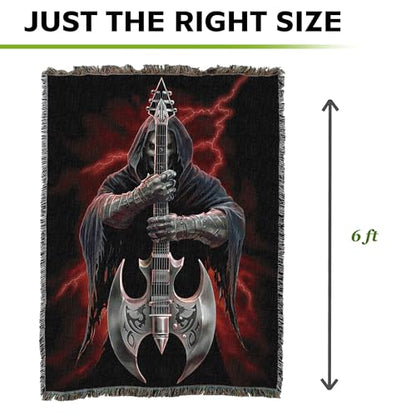 Pure Country Weavers Rock God Skeleton Woven Blanket by Anne Stokes - Fantasy Gift Cotton Tapestry Throw - Made in The USA - 72" x 54" - color: Rock God, size: 72" x 54"