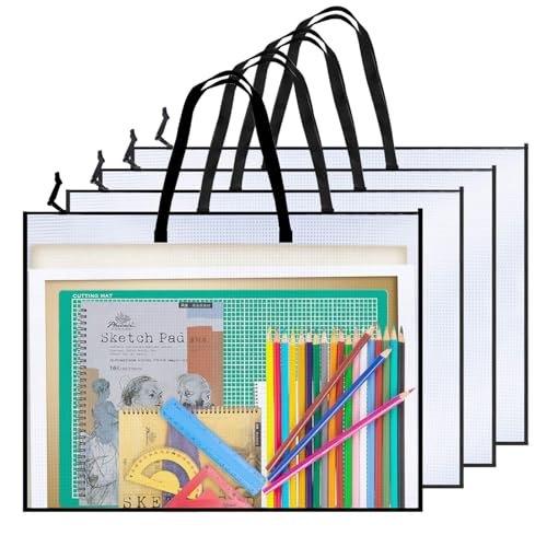 Opret 4 Pack 19x25 inch Art Portfolio Bags, Artwork Storage Case with Handle and Zipper Vinly Mesh Folder Organizers for Bulletin Boards, Scrapbooks, Keepsake and Poster Storage - color: 4 Pack