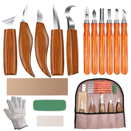 16Pcs Wood Carving Tool Kit with Whittling Knives & Cut-Resistant Gloves | 16Pcs Wood Carving Tool Kit, Whittling Hand Carving Knife Set with Cut-Resistant Gloves for DIY Crafts, Beginners & Adults