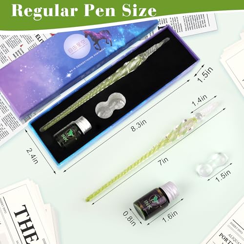 Luxiv Glass Dip Pen Set, Purple Crystal Pen With Ink, Holder, and Package - color: Green, style: Basic