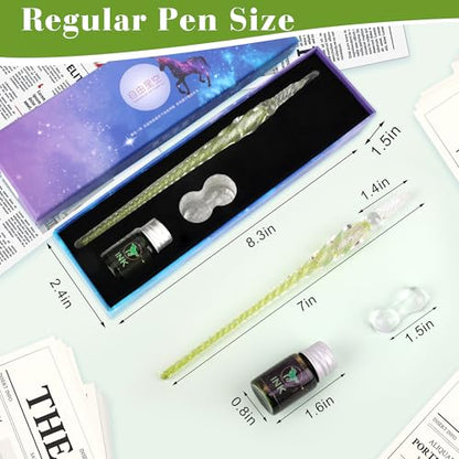 Luxiv Glass Dip Pen Set, Purple Crystal Pen With Ink, Holder, and Package - color: Green, style: Basic