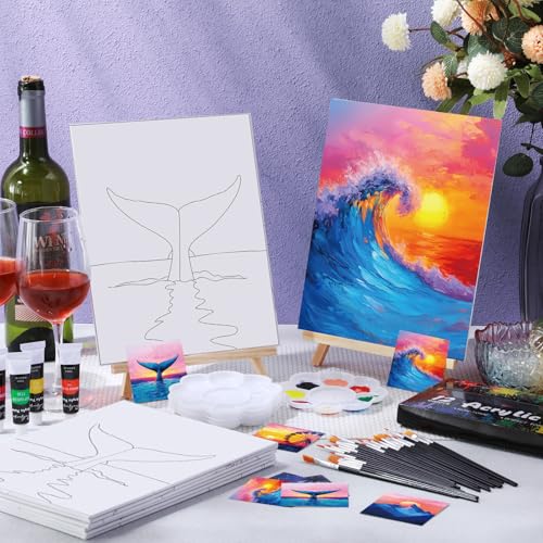 Sherr 12 Pcs Pre Drawn Canvas for Adults,Beautiful Scenery,8 x 10 Inch | Pre Printed Canvas, Sip and Paint Party Canvas Painting Kit, for Holiday Painting Crafts Favor - size: 8 x 10 Inch, style: Beautiful Scenery