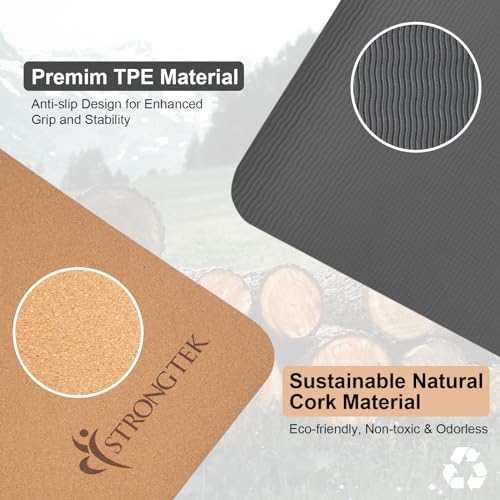 StrongTek Foam Balance Pad & Cork Yoga Mat Set – Non-Slip Stability Pad and Eco-Friendly Yoga Mat for Exercise, Pilates, Physical Therapy & Home Fitness
