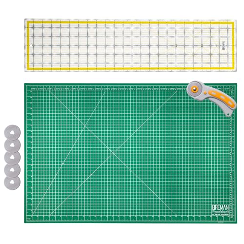 WA Portman 24x36 Fabric Cutting Mat for Sewing, Rotary Cutter & Clear Ruler | Quilting Kit includes 24x36 Sewing Cutting Mat Large, Rolling Fabric Cutter w/ 5pc Blades, & 6x24 Quilting Ruler, Sewing Kit - size: 24" x 36"