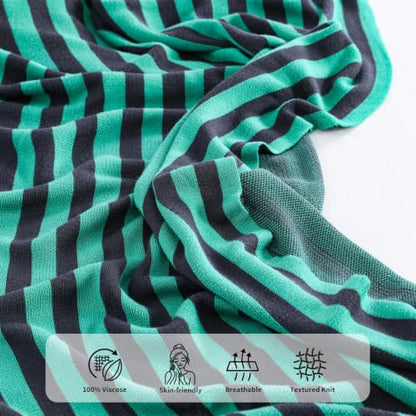 BOV Cooling Knit Throw Blanket 50x60, 100% Viscose, Gray Green Stripe - color: Moss & Charcoal