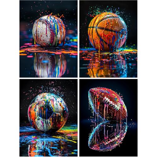 4 Pack Paint by Numbers Kit for Adults Beginner,Ball Sports 12x16 In | Paint by Number for Beginner,Adult Paint by Number,HD Color Canvas,DIY Tool Kits,Stress Relief Craft,Great Gift,without Frame - color: 4 pack paint by number-1225