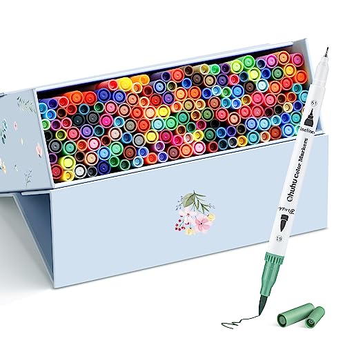 Ohuhu Adult Coloring Book Markers 160 Color Dual Tip Water-Based-Maui-White | No Bleed Coloring Markers Fineliner & Brush Drawing Pens Art Pens for Kids Adults Sketch Journal - color: White Pen, size: 1 Count (Pack of 160)