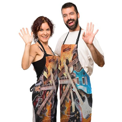 Funny Aprons for Adults Women Guitar Surrounded with the Lightnings Women Apron for Kitchen Cooking Restaurant BBQ Painting Crafting Gardening 27” (W) x 31” (H), Waterproof Apron - color: Guitar