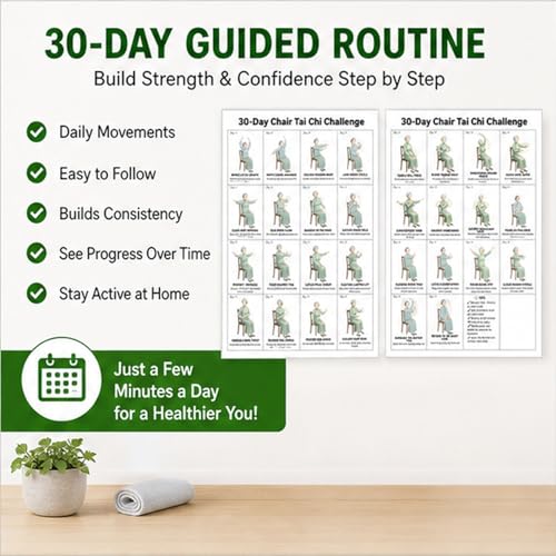 Tai Chi Chair Workout Chart for Seniors, Seated Tai Chi Exercise Poster with 30-Day Routine, Balance & Mobility Home Fitness Guide, 12x16 Inch Canvas Wall Art, 2 Pack (woman) - color: woman
