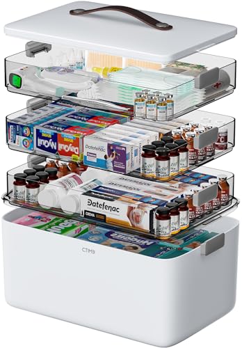 CTIME 4-Tier Medicine Organizer - Portable Medicine Cabinet with Handle | Multipurpose Medical Box, Pill Organizer, Empty First Aid Kit for Home Organization Must - size: Extra Large 4-Tier