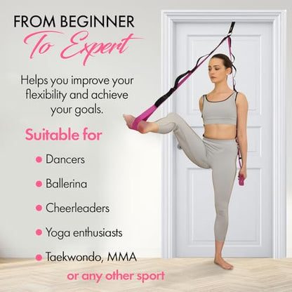 10-Loop Yoga Strap with Door Anchor for Stretching & Flexibility - color: Purple