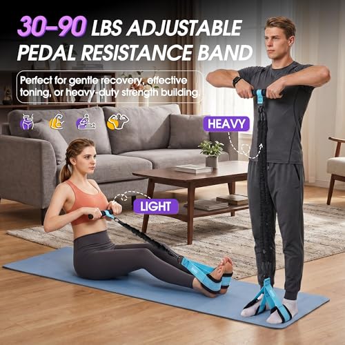 Upgraded Pedal Resistance Band with Handle, 3-Tube Adjustable for Workout - color: Blue
