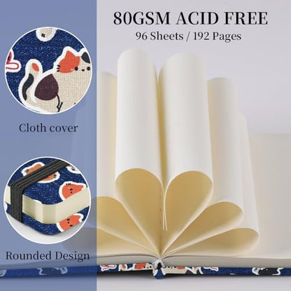 4.8x4.8 Pocket Sketch Book,Hardcover Art Sketchbook for Drawing Journal | Cloth Cover,80gsm Blank Paper,96Sheets,Lay-Flat,Portable Travel Creation Paint Diary Memo Planner,Dry MediaLine Ball Cat - color: Cloth Cover-4.8x4.8in-Line Ball Cat