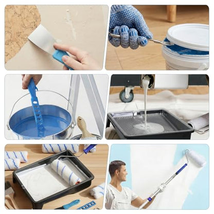 Paint Roller Kit with 3.93Ft Extension Pole for Walls and Ceilings, 30Pcs House Painting Supplies Set with 9”, 6” & 4” Microfiber Rollers,Paint Tray,Liners,Brushes and Gloves for Home Renovation