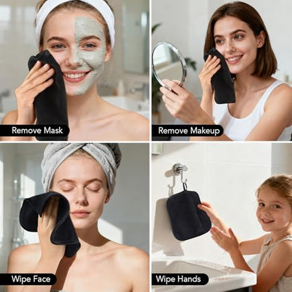 SINLAND Microfiber Facial Cloths Fast Drying Washcloth 8inch x 8inch Absorbent Face Wash Cloth Soft Makeup Remover Cloths - color: Black(8x8inch), size: 1 Count (Pack of 6)