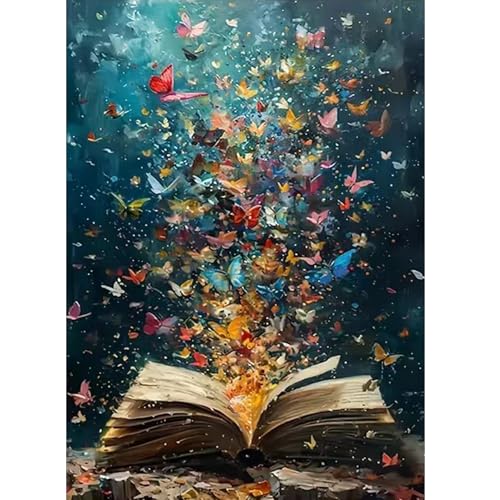 ZQEATRY Diamond Painting Kits for Adults Beginner,Butterfly On Book Page Diamond Art Kits,DIY 5D Full Drill Paint By Diamonds with Paintings Arts and Crafts for Home Decor 12 X 16Inch - color: Butterfly Book