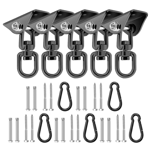 Heavy Duty Hammock Hanging Kit, 360° Rotating 1200 lb Swing Hangers for Hammock Chair Stand, Yoga, Porch Swing, Tree, Seat, Ceiling Mount, Outdoor Indoor Hanging Hardware Black | Pack of 5 - color: Black | Pack of 5