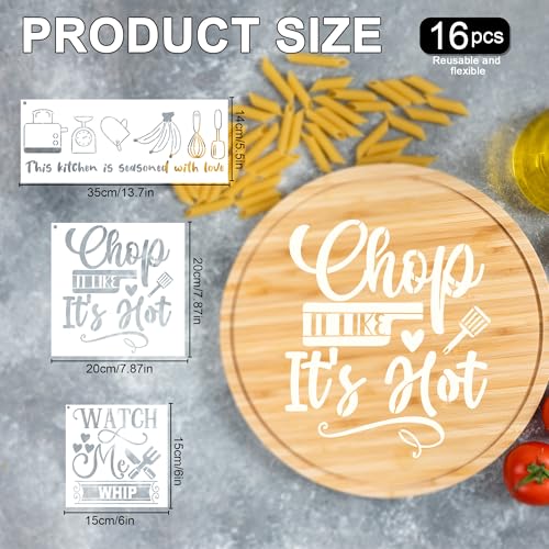 Keluna Kitchen Wall Stencils for Painting - 16 Pcs Reusable Kitchen Crafts Templates Cooking Themed Stencils for Painting on Wood Wall Cupboard Dining Baking Room Restaurant Home Décor - style: kitchen stencil