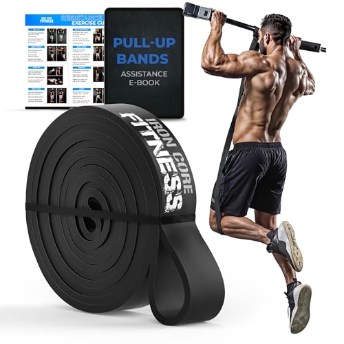 Pull Up Assistance Resistance Bands - Long Loop Power Bands for Men and Women - Strength Power Flexibility Training at Home & Gym - Ebooks & Workout Chart Included by Iron Core Fitness - color: #6 Black, Medium