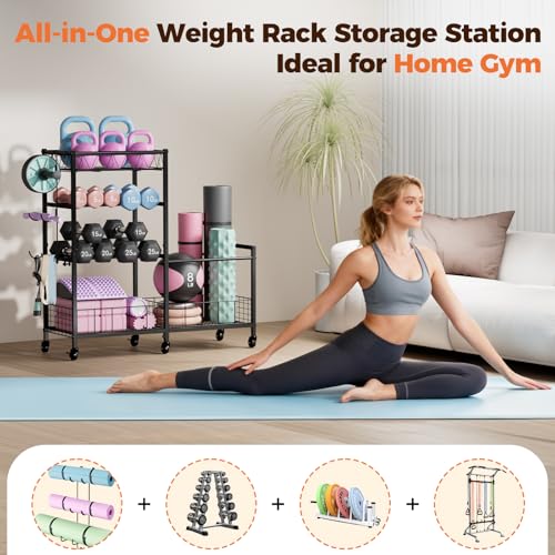 HavenlyYouth Dumbbell Rack, Home Gym Weight Rack Storage, Adjustable Dumbbell Stand Organizer with Wheels, Holds Dumbbells, Kettlebells, Yoga Mats - size: 33.5"