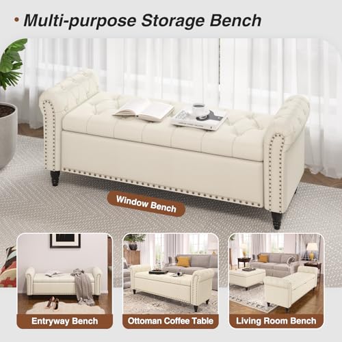 FiveWillowise 65" Bedroom Bench,End of Bed Bench with Storage,Cream Yellow - color: Cream White, size: 65-inch