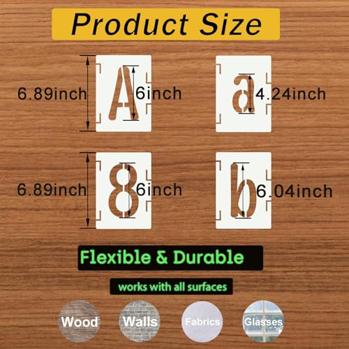 6 Inch Alphabet Letter Stencils, 66 Pcs Reusable Plastic Letter Number Symbol Interlocking Drawing Template Kit for Painting on Wood, Wall, Glass, Fabric, Signage, Door Porch - size: 6 Inch