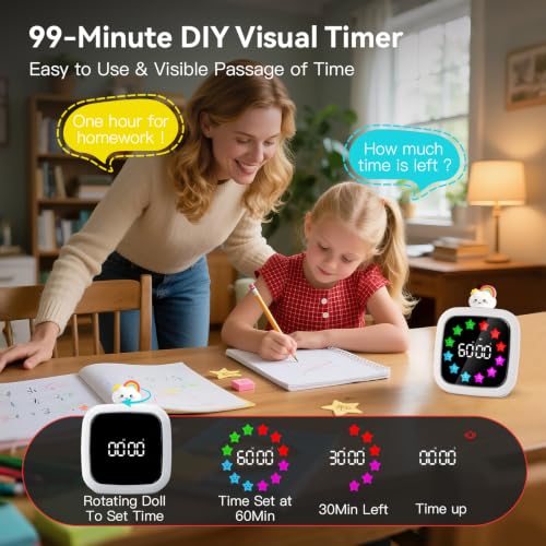 Yunbaoit Digital Visual Timer for Kids, 99-Minute Countdown, Rechargeable - color: Rainbow Doll-white
