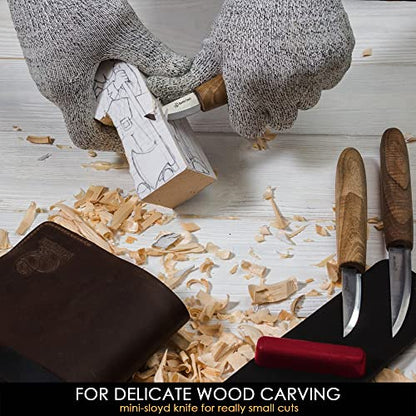 BeaverCraft Deluxe Wood Carving Kit with 3pcs High‑Carbon Steel Sloyd Knives S19x – Whittling Knife Set with Walnut Handles, Leather Tool Roll & Leather Strop, Polishing Compound – Wood Carving Tools