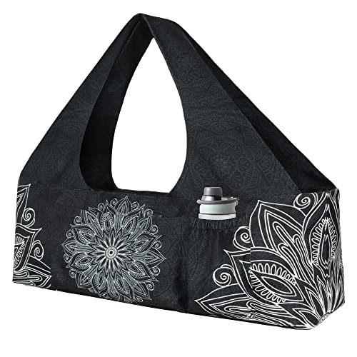 Yoga Mat Bag - Large Yoga Bag with Yoga Mat Strap, Zipper and Pockets - Yoga Bags and Carriers Fits All Your Stuff - Personalized Yoga Mat Bags for Women Fits Most Size Mats - color: Mandala Black