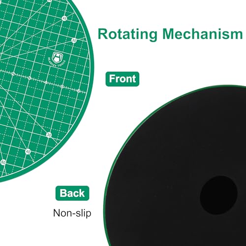 Headley Tools 13"x13" Round Rotating Cutting Mat, Self Healing Mat with 360-Degree Rotation & Anti-Slip Base, Sewing Board Cutting Mat Perfect for Fabric Quilting Leather Hobby Project, Green - color: Green, size: 13"L x 13"W