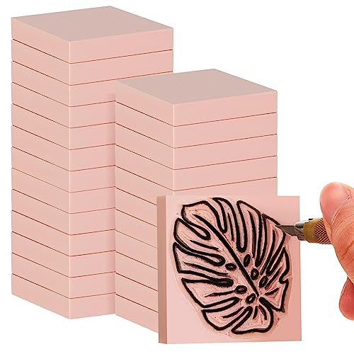 Frienda 24 Pcs 2" x 2" Rubber Carving Block Printmaking Stamp, Pink | Easy to Carve, for Printmaking, Stamp Making, DIY Crafting, Scrapbook, Painting, Soft Linoleum for Beginners, Professionals - color: Pink