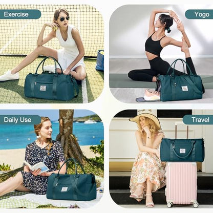 Gym Bag Womens with Shoes Compartment Travel Duffel Bag Peacock Blue - color: B7-Peacock Blue+Toiletry Bag