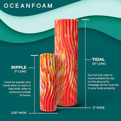 Oceanfoam Tidal Roller - Red, Gold & Natural Marbled - Muscle Massage Foam Roller for Back Pain & Stretching - Firm and Ergonomic Wide Wave Textured - Yoga, Athletics, & Wellness - Full Size, 20" x 5" - color: Red, Gold & Natural Marbled