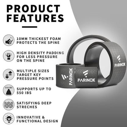 Yoga Wheel for Back Pain Relief, Back Roller Wheel with Extra Cushion | Wider & Thickest Foam, Stretches and Strengthens Core Muscles - style: SET OF 4(Black)