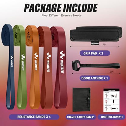 WHATAFIT Resistance Bands, 5 Level Pull Up Assistance Bands for Working Out - color: 2.3-56.7kg(5-125파운드) 오렌지 레드+그립