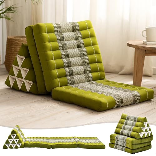 Leewadee - Comfortable Japanese Floor Mattress - Thai Floor Bed with Triangle Cushion - Futon Mattress - Thai Massage Mat, 67 x 21 inches, Green, Kapok Filling - color: Sf17 - Green, size: 3 seating segments