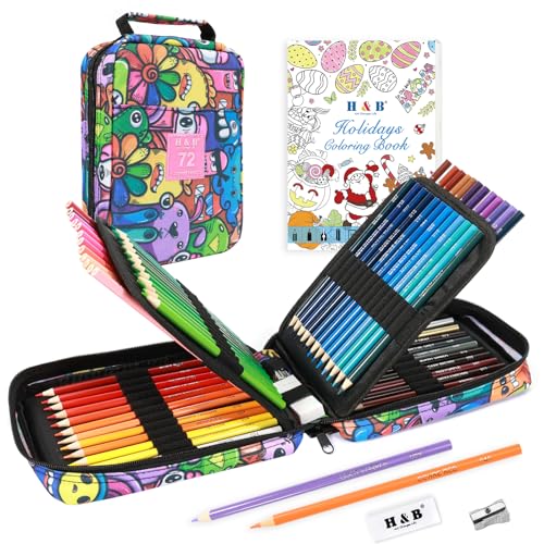 H & B Art Supplies, 72Pack Drawing Supplies for Adults, Drawing Kit with Holiday Coloring Book, Oil-Based Colored Pencils for Artists - size: 72, style: 2-Cartoon (Basic)