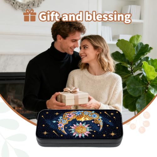 Sun Moon 5D Diamond Art Painting Kit, Hard Shell Eyeglasses Glasses Case | DIY Special Shaped Diamond Dots, Small Gem Art Paint Mosaic Kits, Cute Rhinestone Sunglasses Case for Adults Beginner Women - color: Black Sun & Moon