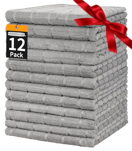 Hand Towels, 12 Pack 25''*15'' Gym Towels, Grey Quick Dry Lint Free Soft Absorbent Bulk Checkered Fingertip Washcloths Bath Towels for Bathroom Kitchen Salon Workout Shower - color: Grey, size: 12 Pack