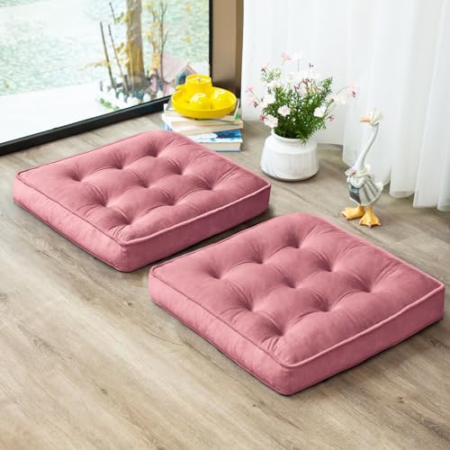 1 MIDDLE ONE Floor Pillow Set of 2, Memory Foam Meditation Cushion, Floor Cushions for Adults Sitting, Large Square Seat Cushions for Yoga, Living Room, 20x20 Inch (Pink) - color: Pink, size: 20x20 Inch(Pack of 2)