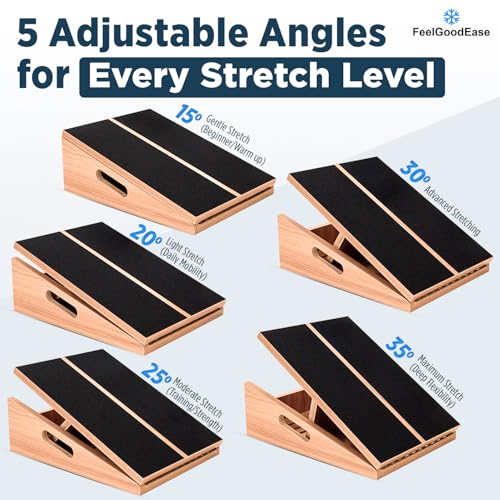 Wooden Slant Board for Calf Stretching with 5 Adjustable Angles, 500 lbs Capacity – Stable Non-Slip Calf Stretcher Incline Board – Calf Stretch Board for Mobility, Knee Pain Relief, Squats & Poster