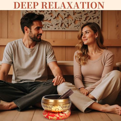 AKLOT HandMade Meditation Singing Bowl: Tibetan Sound Bowl Set with Pure Tone, Sound Bath Bowl with Cushion, Mallet, Carry Bag, Spiritual Gift for Chakra Clearing, Yoga, Prayer, Relaxation (5 Inch) - color: 5 inch Gold