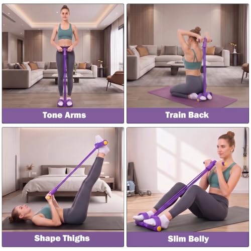 Pedal Resistance Band with Handle,4/6/8 Tubes Options,Full-Body Use - color: 6Tubes-Purple