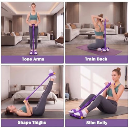 Pedal Resistance Band with Handle,4/6/8 Tubes Options,Full-Body Use - color: 6Tubes-Purple
